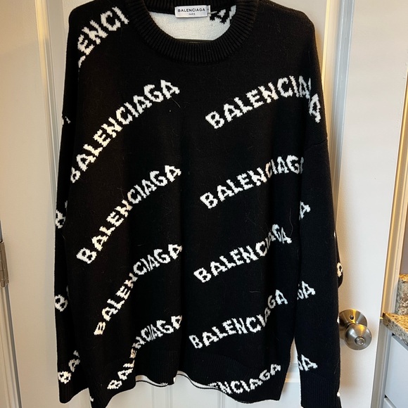 Balenciaga Sweaters - Women’s Balenciaga Black Sweater w/ Balenciaga White Logos Across. Size Small.